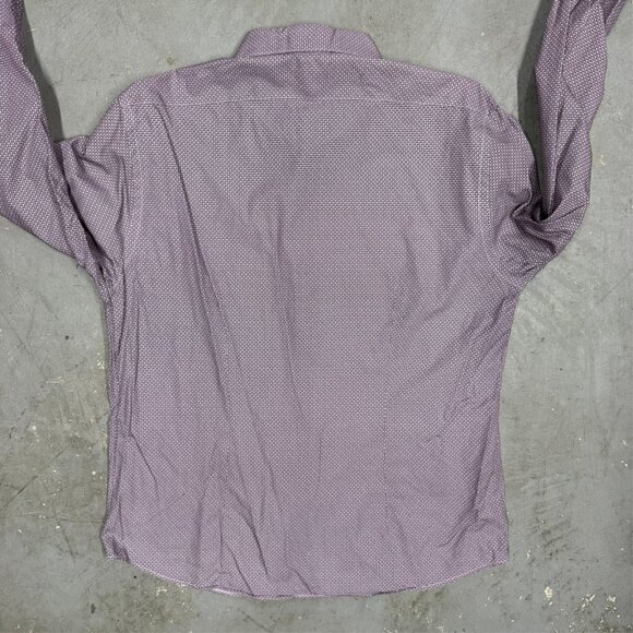 XACUS Dress Shirt Made in Italy Geometric Purple Long Sleeve Cotton 17 1/2 XL - Picture 8 of 8